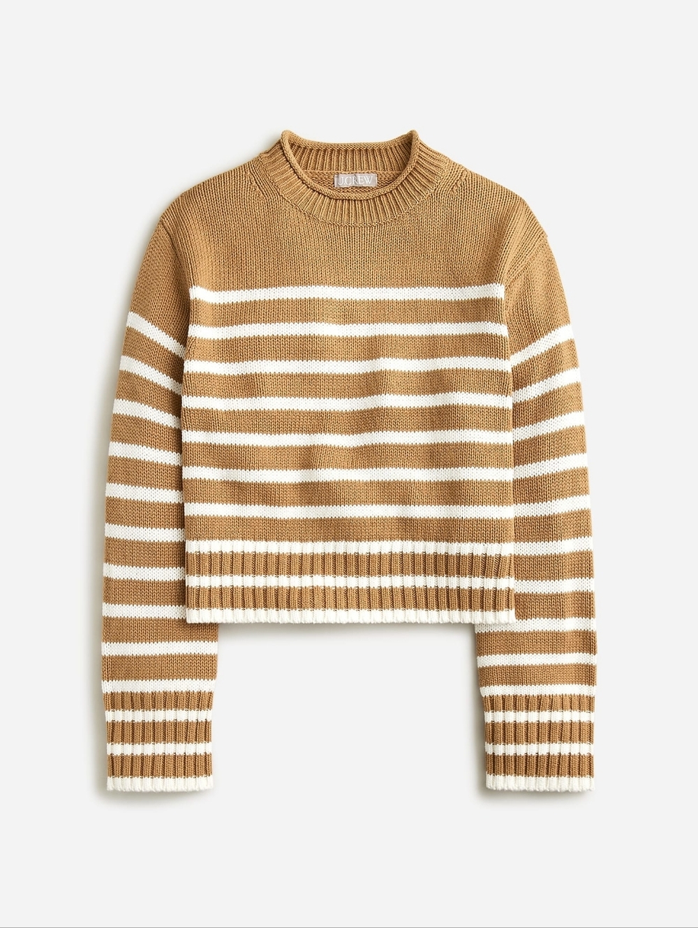 J. Crew Rollneck Sweater Striped Brown Tan Beige White 100% Cotton BV396 Small